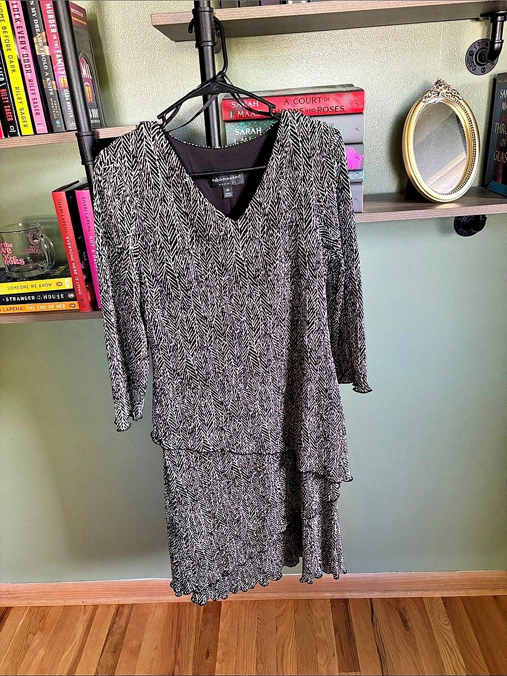 Connected Black & White Geometric Midi Dress Like New